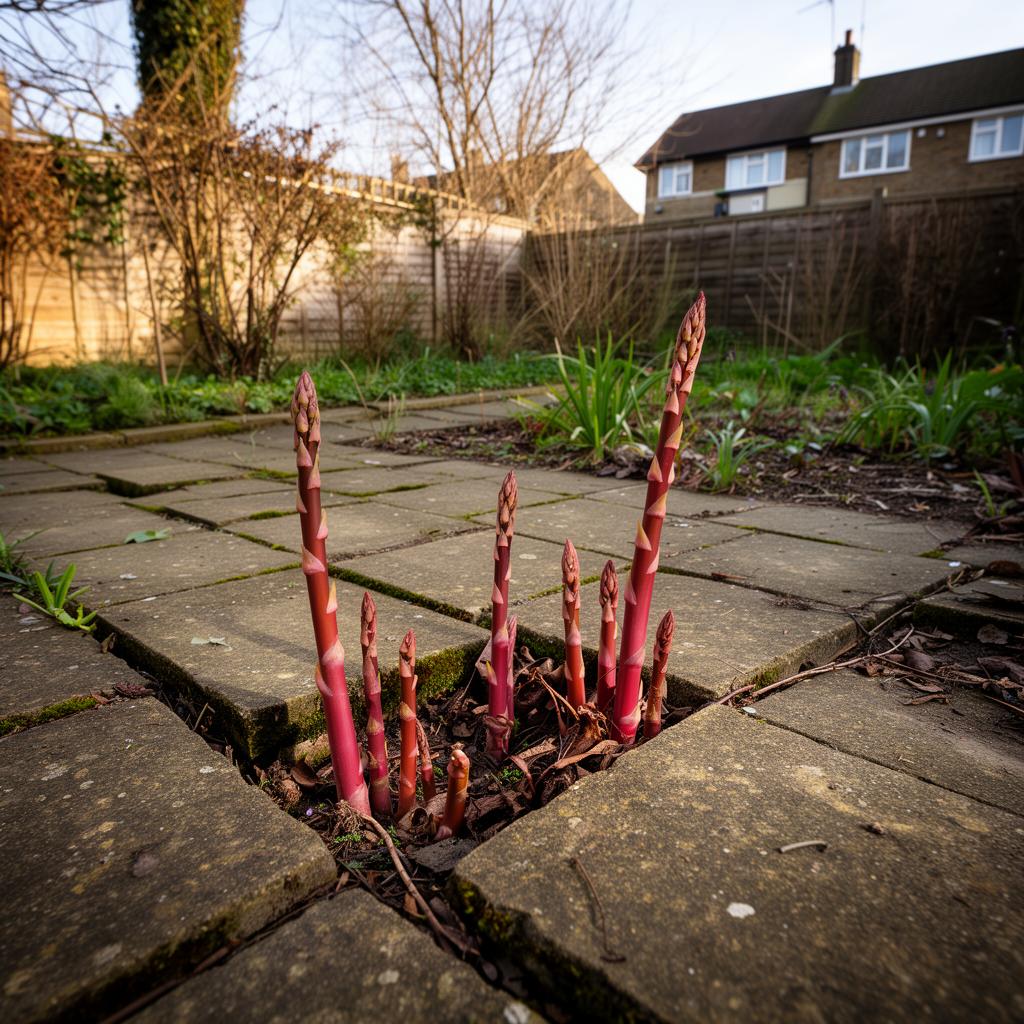 Restored garden patio with established planting