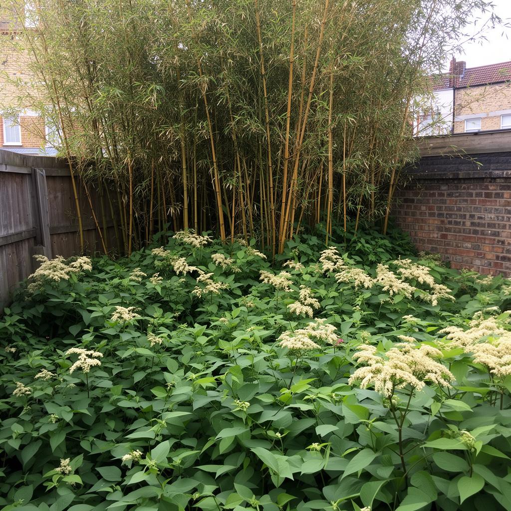 Japanese knotweed in a London garden before treatment